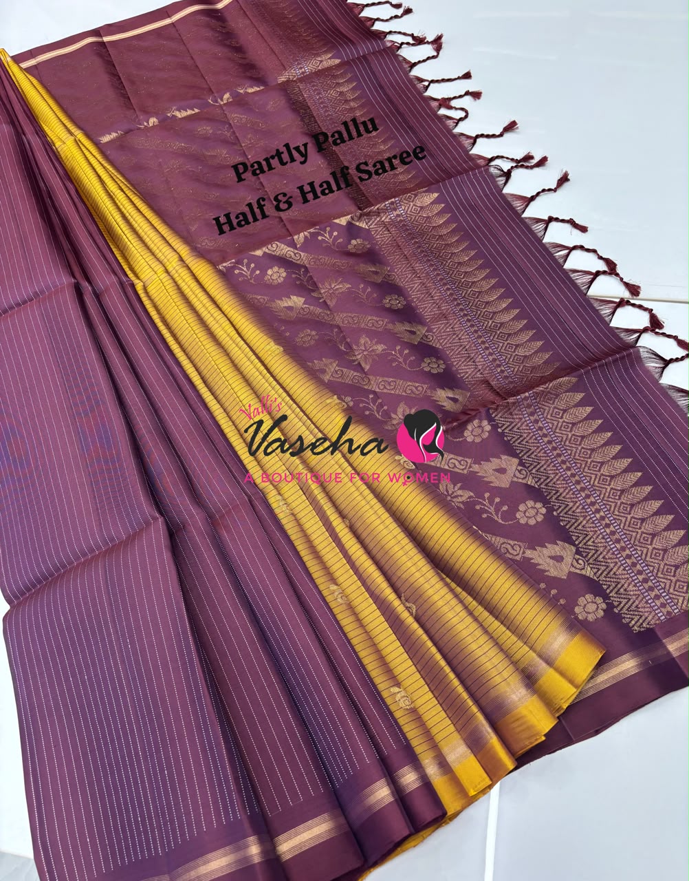Pure Soft Silk Saree - Partly Pallu -  Half & Half Saree - VVPSS142