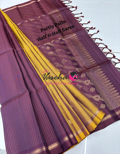 Pure Soft Silk Saree - Partly Pallu -  Half & Half Saree - VVPSS142