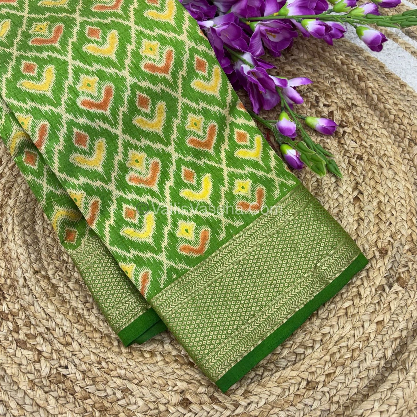 Semi Tussar Silk Saree - Ikkat / Pochampally Design - Green Shade - VVSTS033