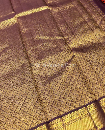 Pure Kanchipuram Silk Saree - Dark Rust Orange with Wine Brown Combo - VVPS021