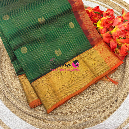 Pure Silk Cotton Saree - Vairavoosi Checks - Mayil & Chakkaram - VVMCV001