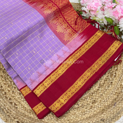Pure Korvai Silk Cotton Saree - Lavender With Red  - VVKSC020
