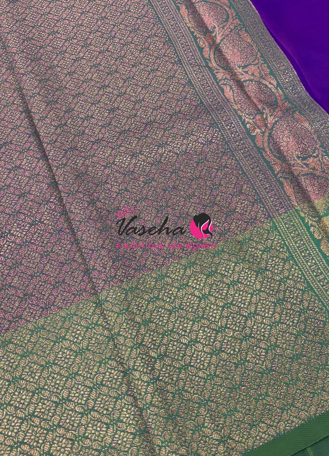 Semi Soft Silk - Purple  With Peacock Greenish Blue - VVSSS039