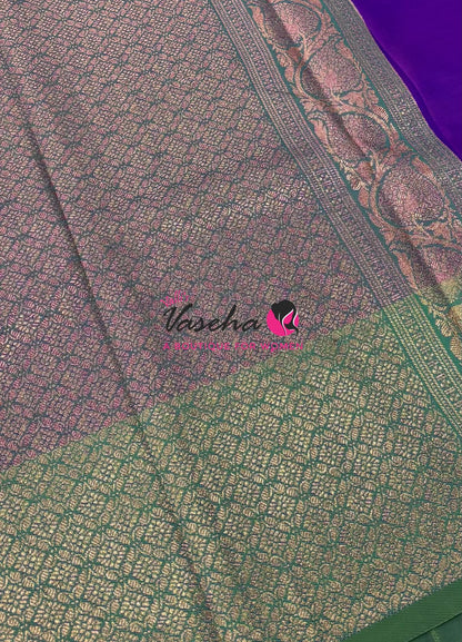 Semi Soft Silk - Purple  With Peacock Greenish Blue - VVSSS039