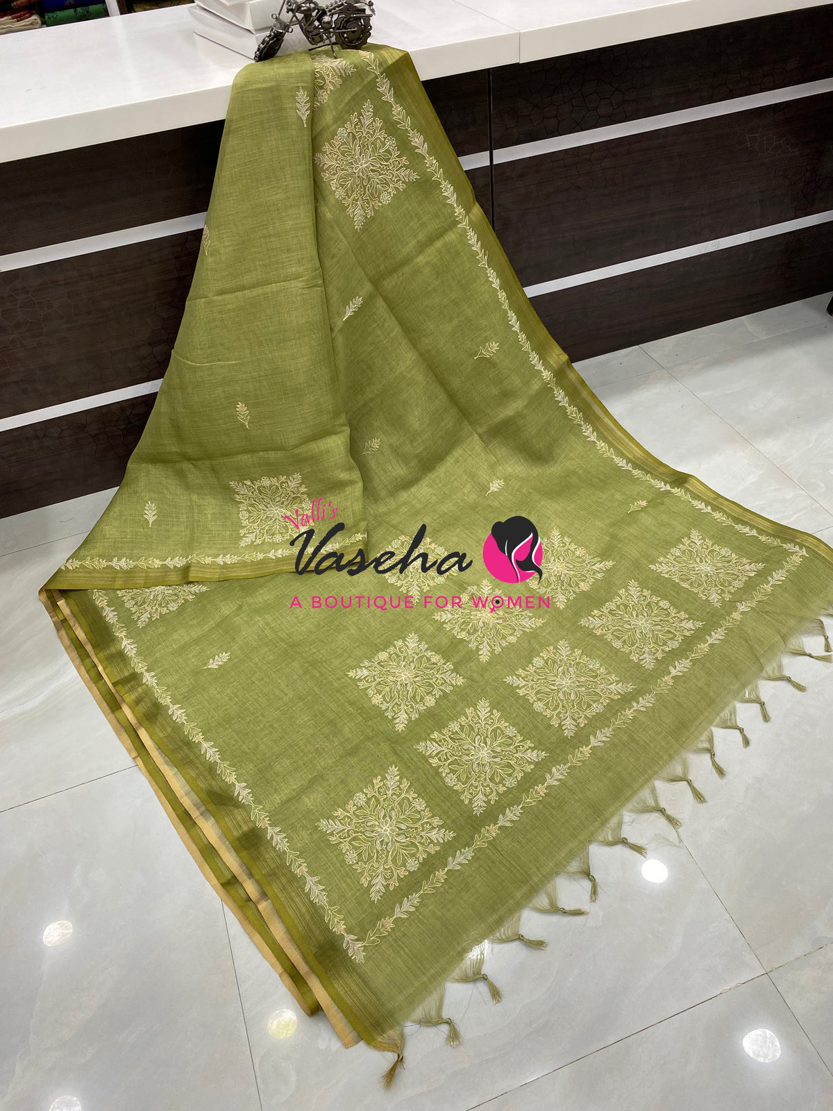 Linen Tissue Saree -  Green Shade - VVLTS005