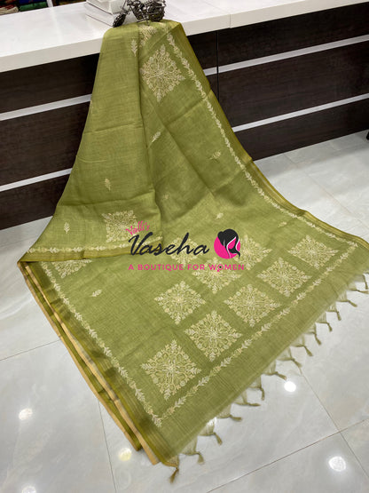 Linen Tissue Saree -  Green Shade - VVLTS005