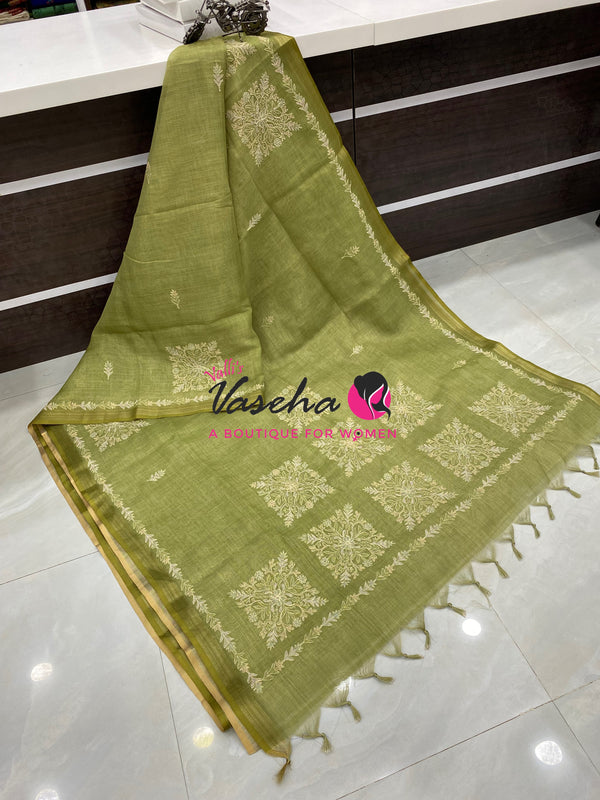 Linen Tissue Saree -  Green Shade - VVLTS005