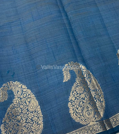 Semi Tussar Silk - Small Mango - Ramar Blue Shade - VVSTS002
