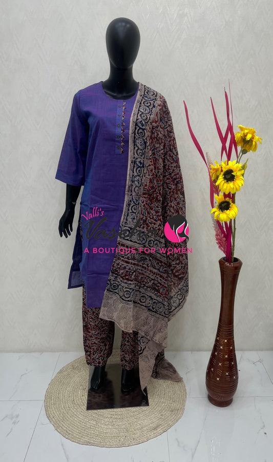 Readymade 3pc Set - Kalamkari Cotton Set - VVRMS019