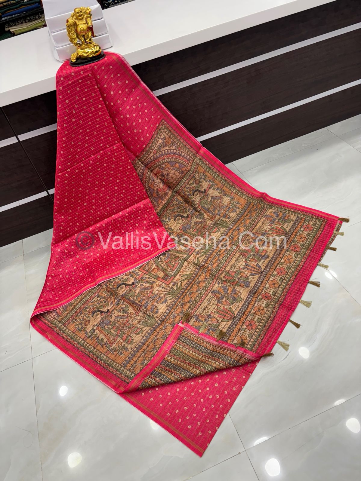 Semi Chanderi Saree - Fusion Of Bandhini & Madhubani- VVSCS002