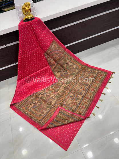 Semi Chanderi Saree - Fusion Of Bandhini & Madhubani- VVSCS002