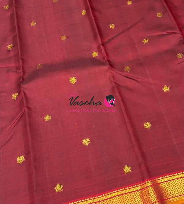 Pure Kanchipuram Silk Saree - Maroon with Red - VVPS031
