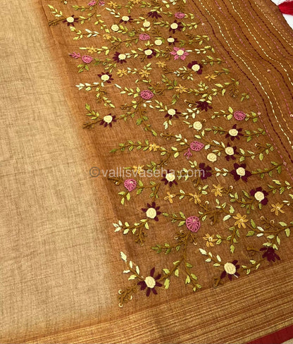 French Knot - Tissue Saree - Dark Chiku Shade - VVLFN002
