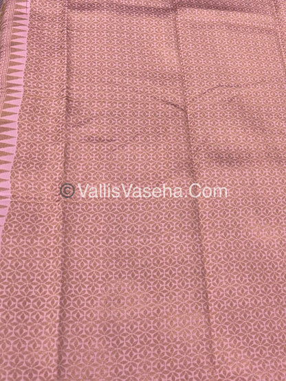 Semi Silk Saree - Kanchi Silk Style - Elephant Border - Pink with Pink - VVSSS005