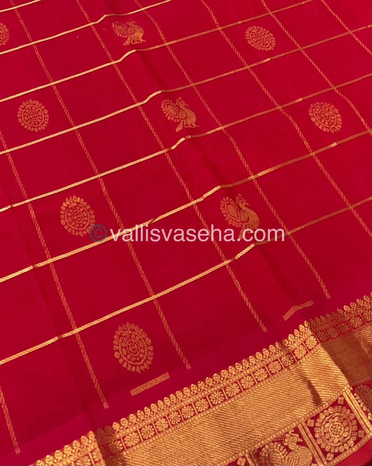 Pure Silk Cotton Saree - Mayil & Chakkaram Design - Red Shade -  VVMC001