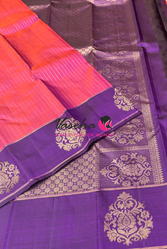 Pure Kanchipuram Silk Saree - Onion Pink Mixed Peach & Purple Shade  - VVPS073