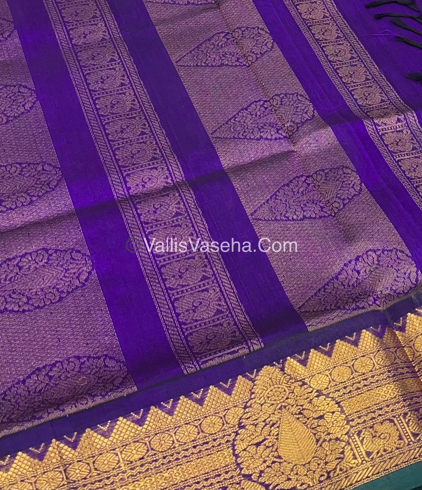 Pure Korvai Silk Cotton Saree - Grey with Purple - VVKSC019