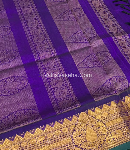 Pure Korvai Silk Cotton Saree - Grey with Purple - VVKSC019