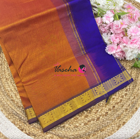 Pure Silk Cotton Sarees - Mango Yellow With Blue - VVPSC017