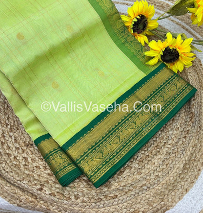 Pure Korvai Silk Cotton - Checks Pattern - Light Green  with Green Shade  - VVKSC035