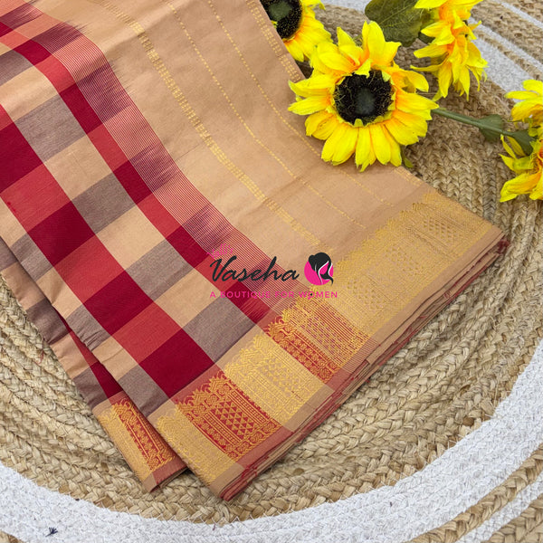 Semi Silk Cotton Saree |  Pazhum Pazhamum Checks Design |VVSSC018