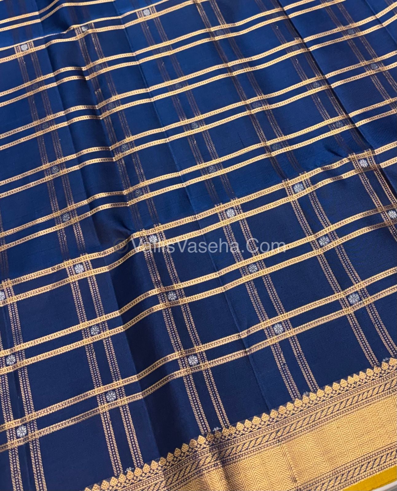 Pure Soft Silk Saree - Kanchi Border - Blue & Gold Yellow Combo - VVPSS057