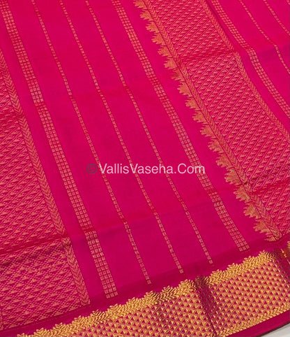 Semi Silk Cotton Saree - Green With Pink Shade - VVSSC004