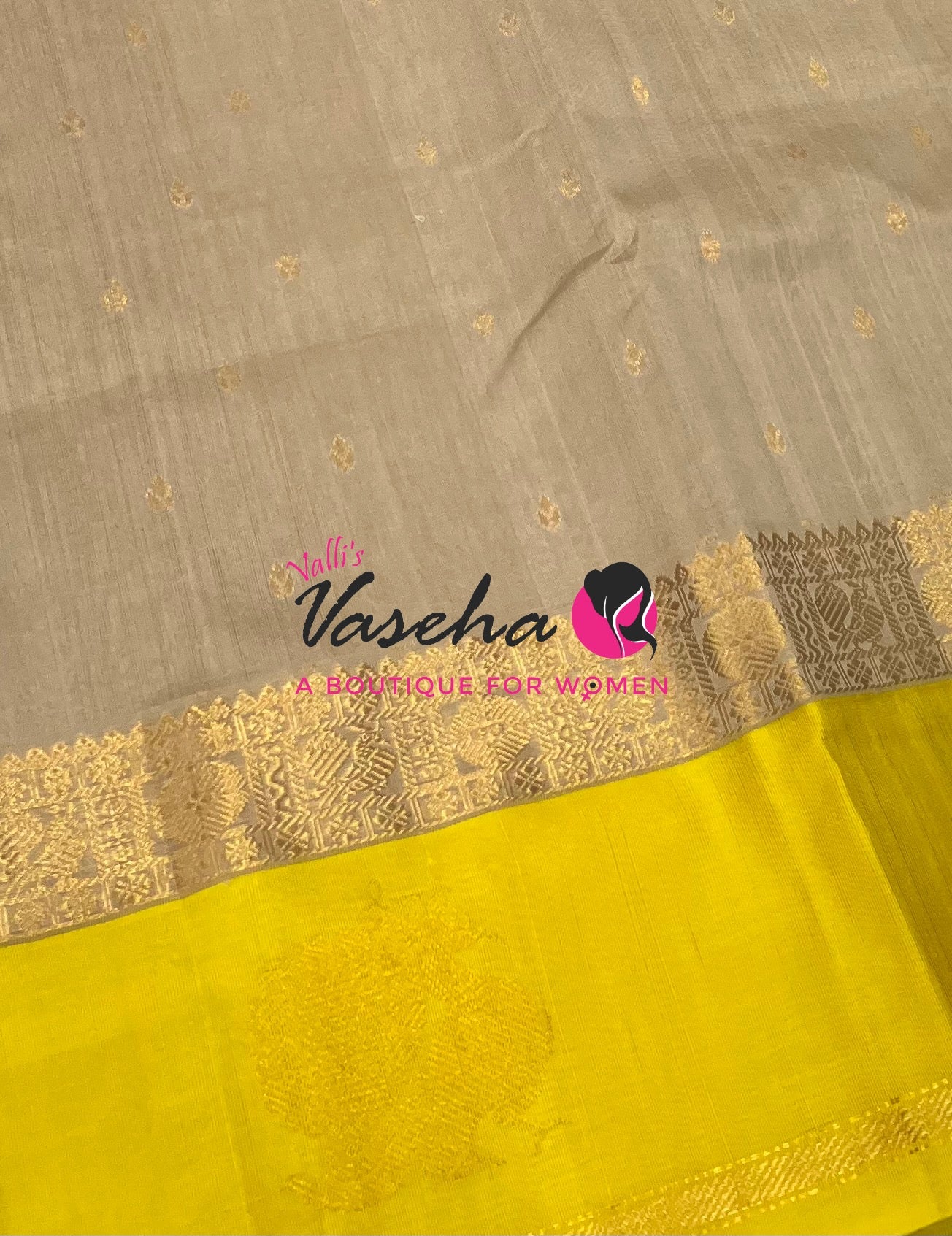 Pure Korvai Silk Cotton With Peacock Butta Border Cream With Yellow Shade - VVKSC018