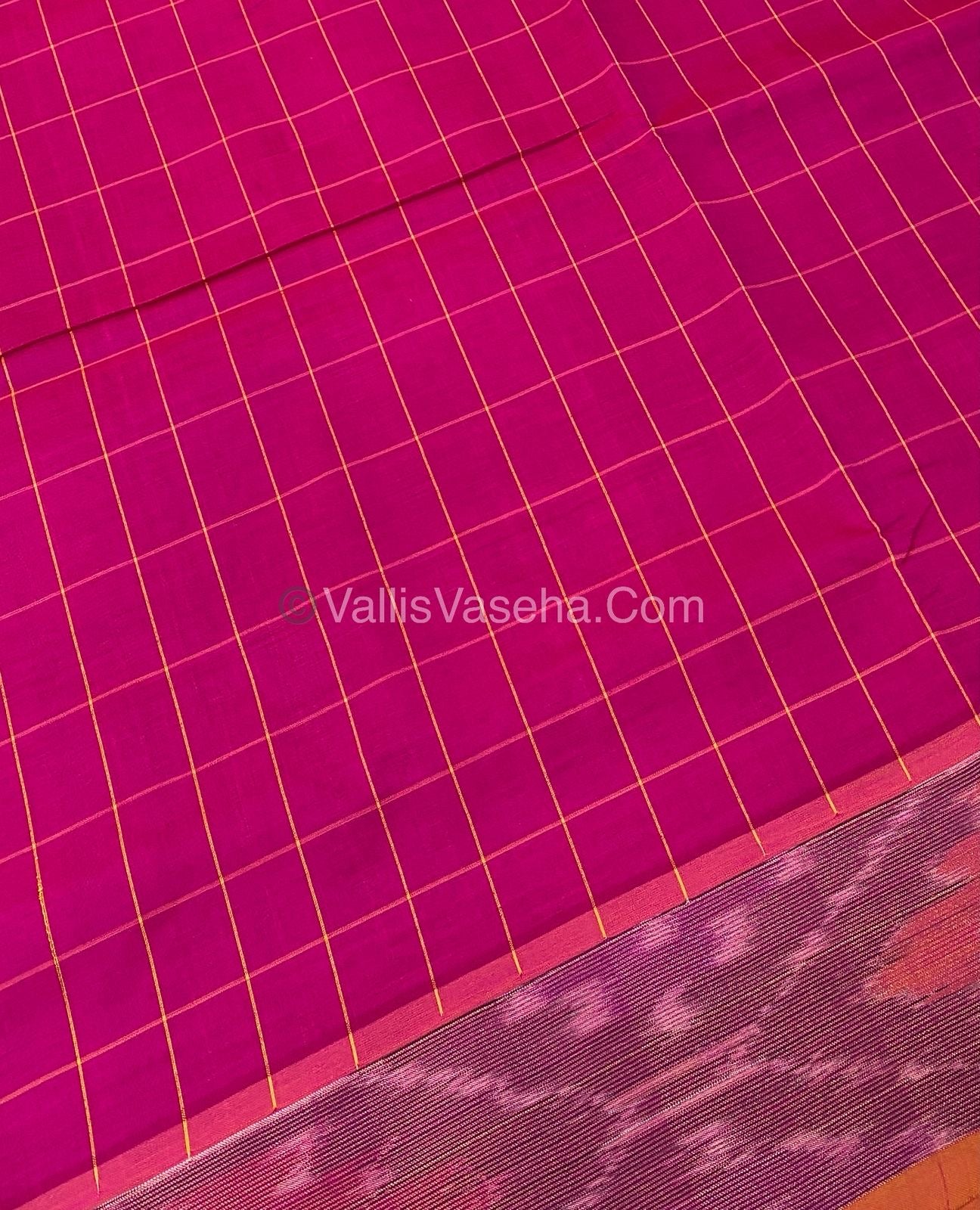 Semi Silk Cotton Saree - Pink & Yellow   - VVSSC001