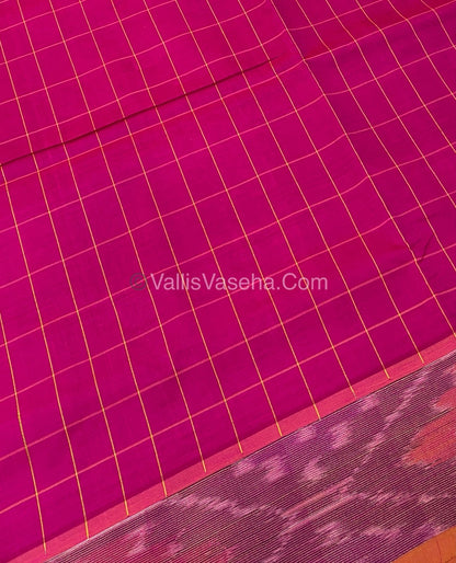 Semi Silk Cotton Saree - Pink & Yellow   - VVSSC001