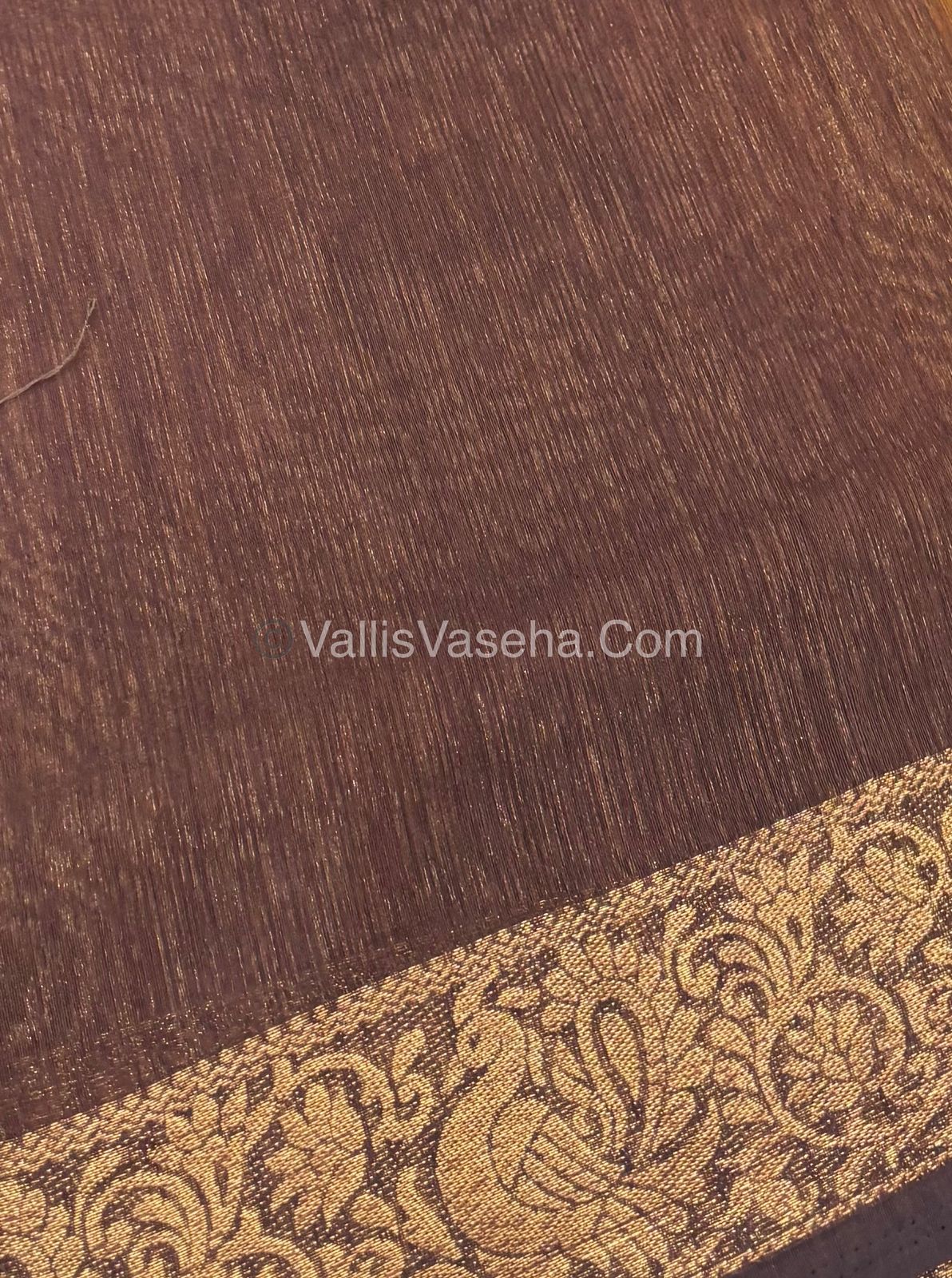 Bamboo Silk Saree - Yellow with  Brown Shade - VVBSS011