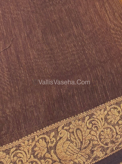 Bamboo Silk Saree - Yellow with  Brown Shade - VVBSS011