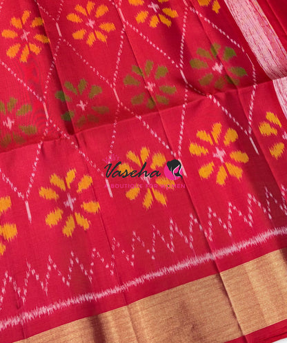 Pure Soft Silk Saree  - Pochampally Design - Light Green & Red Combo - VVPSS110