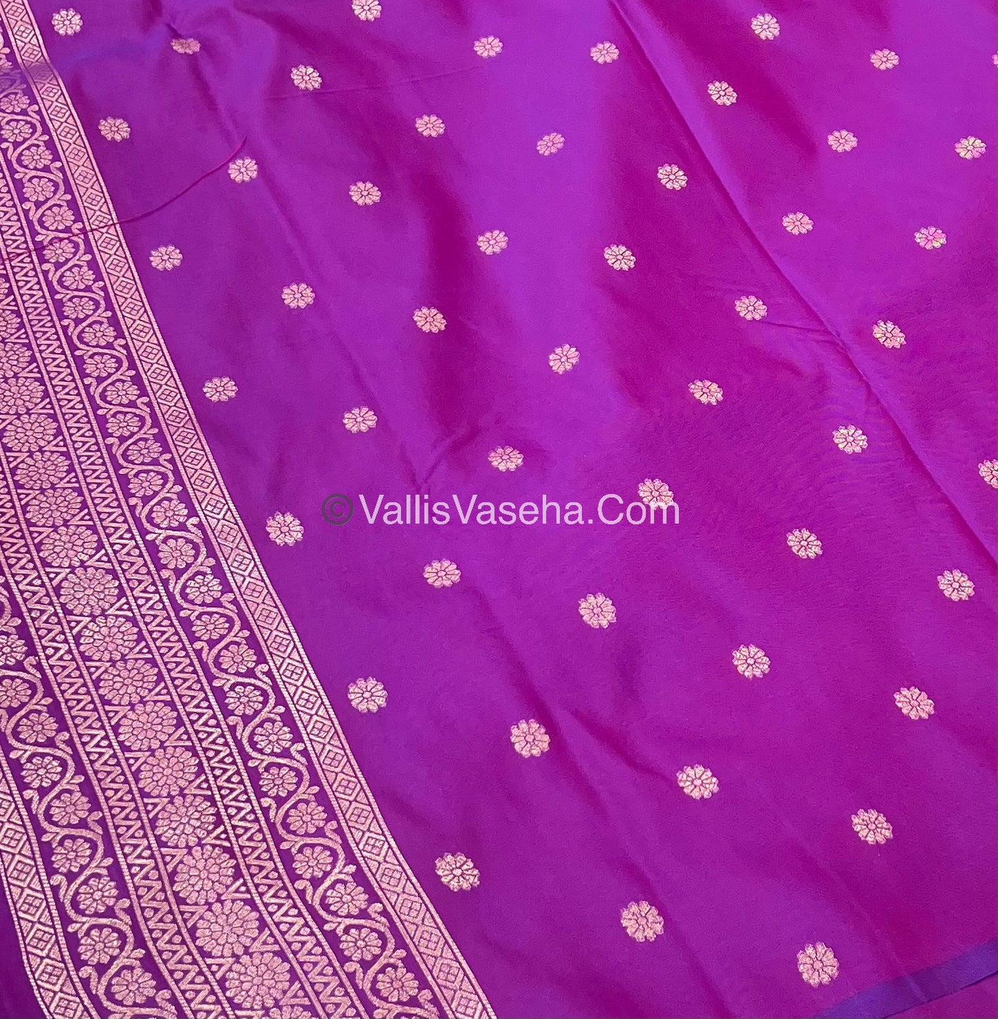 Semi Soft Silk - Flower  Butta Border - Purplish Pink Shade -VVSSS016