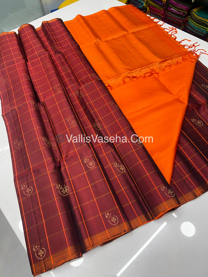Maroon with orange Combo - Pure Soft Silk Saree - VVPSS010