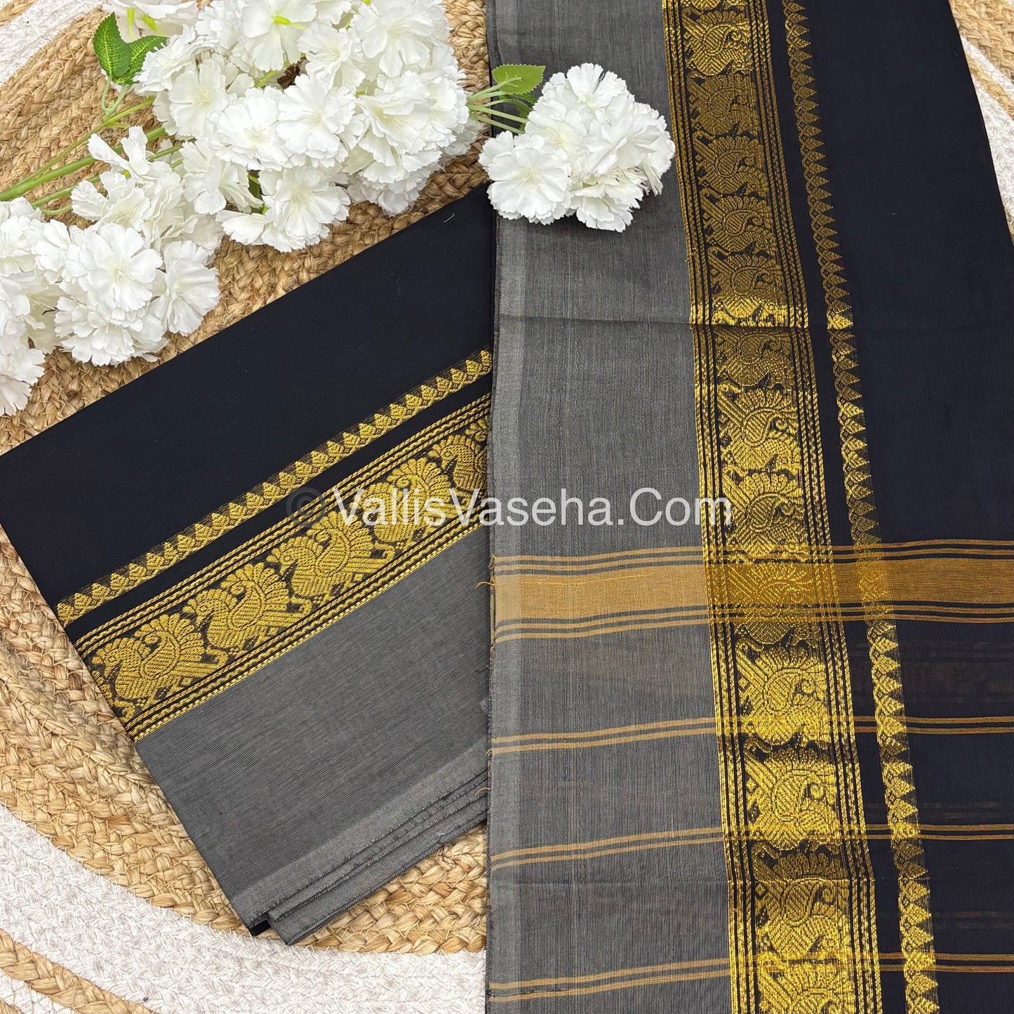 Unstitched Salwar Material -Kanchi Cotton - 2PCS Set - Black with Grey - VVUKM003