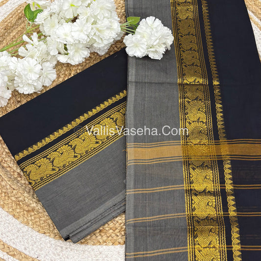 Unstitched Salwar Material -Kanchi Cotton - 2PCS Set - Black with Grey - VVUKM003