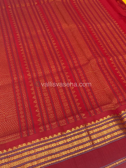 Pure Korvai Silk Cotton Saree - Yellow  with Red - Retta Petta border - VVKSC004