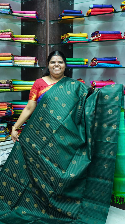 Pure Soft Silk Saree - Vaira Voosi design - Green With Teal Green ( lemon mixed) Combo - VVPSS016