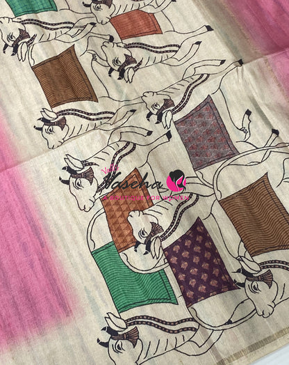 Semi Matka Tussar Saree - Pichwai Design - VVSMT003