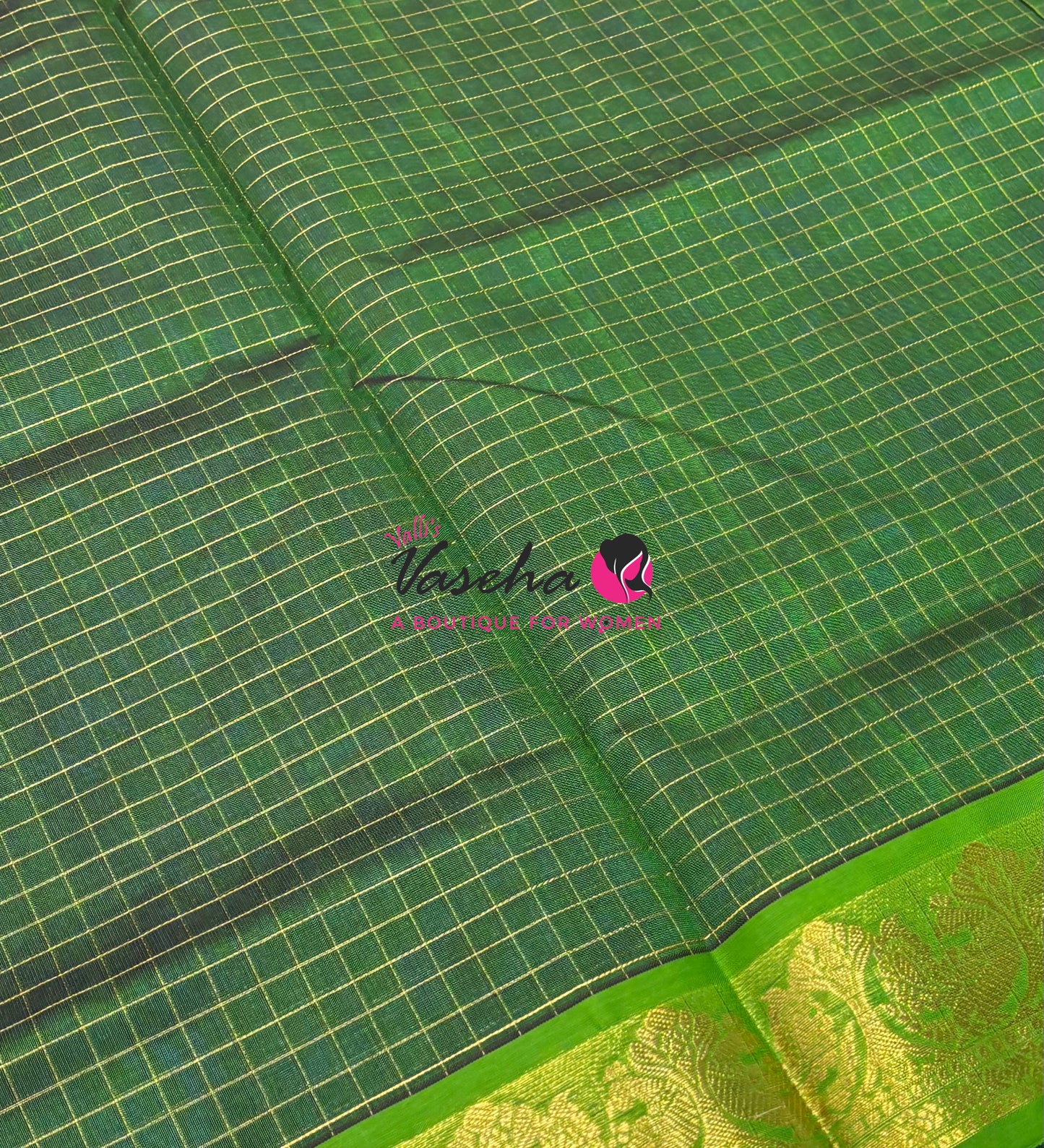 Pure Silk Cotton Saree - Blue With Green - Lakshadeepam Design - VVPLD004