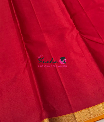 Pure Soft Silk Saree  - Red With Yellow Combo - VVPSS146