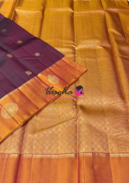 Pure Kanchipuram Silk Saree - Maroon & Orange Combo - VVPS046