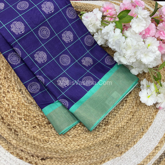 Fancy Mixed Cotton / Semi Chappa Silk |Mayil & Chakkaram| - Violetish Purple & Teal Green Combo - VVSCS006