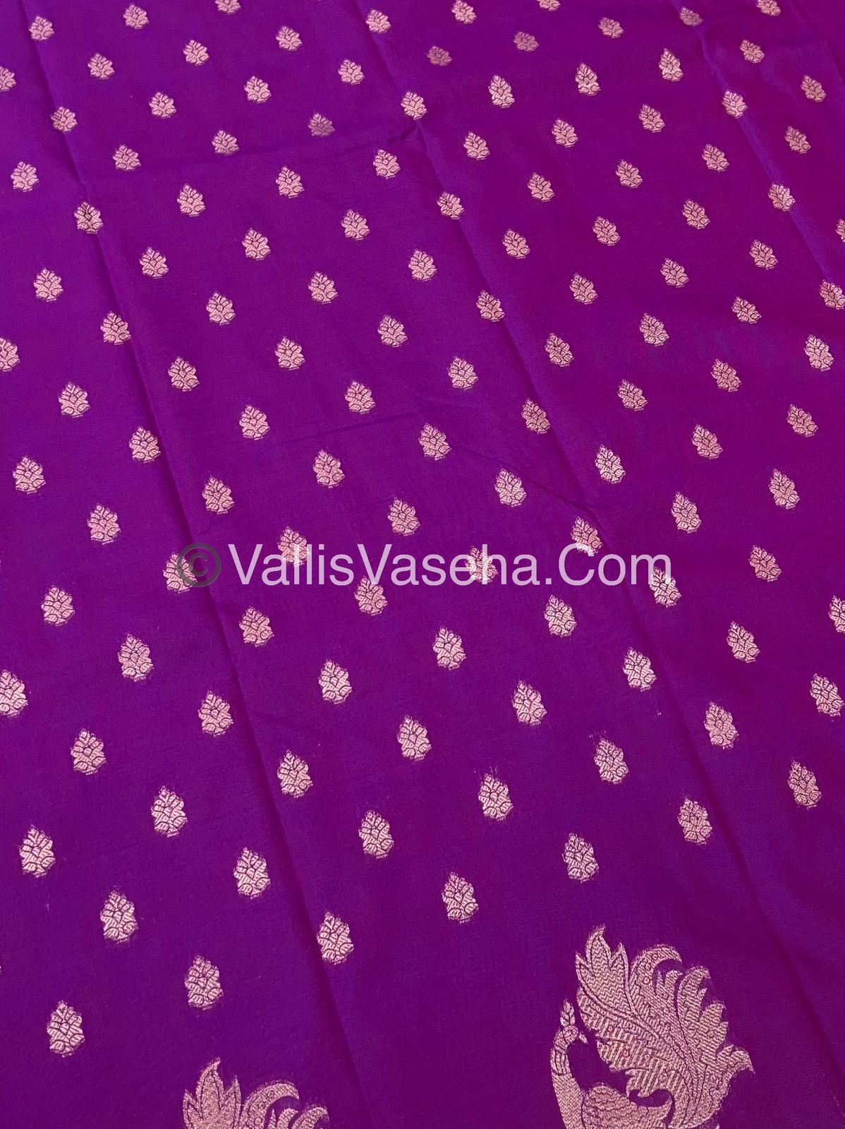 Semi Soft Silk - Peacock Butta Border - Purplish Pink Shade -VVSSS014