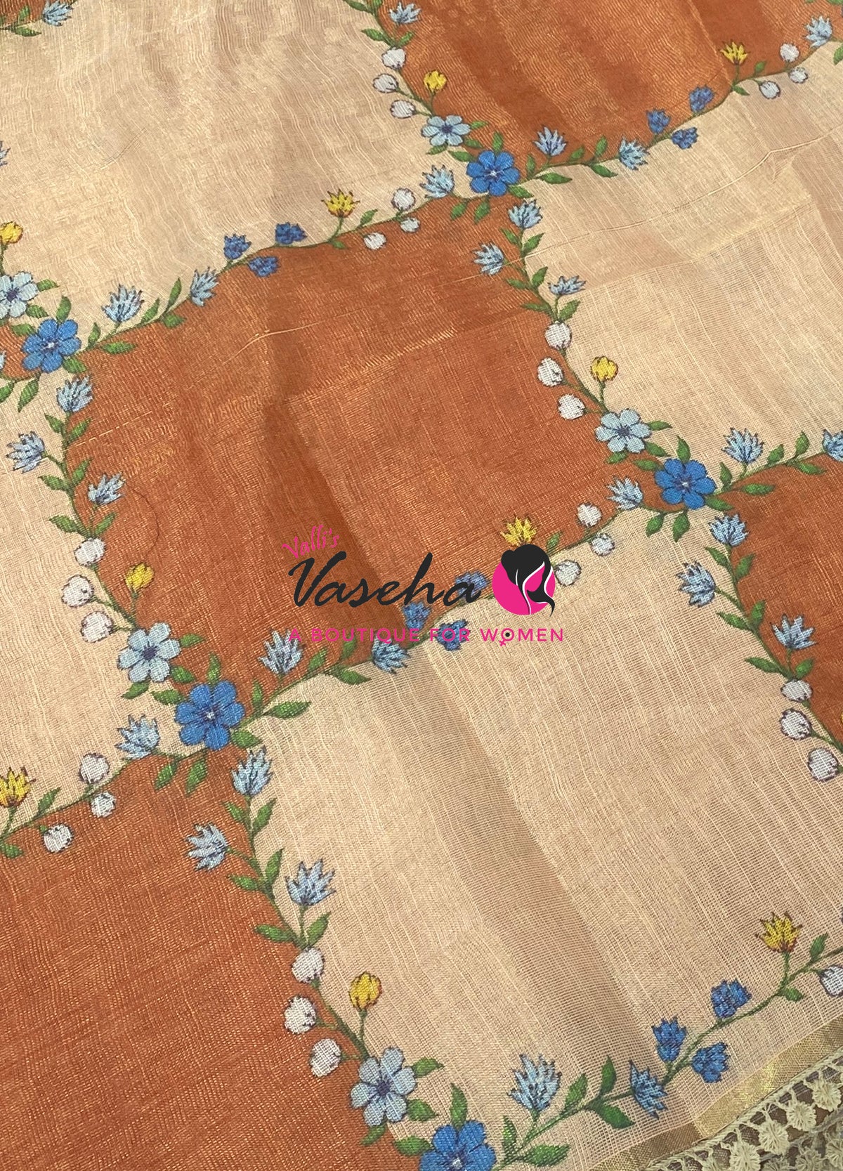 Linen Tissue Saree -  Light & Dark Combo - Dark Rust Orange Shade - VVLTS005