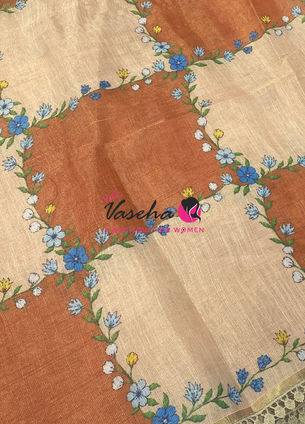 Linen Tissue Saree -  Light & Dark Combo - Dark Rust Orange Shade - VVLTS005