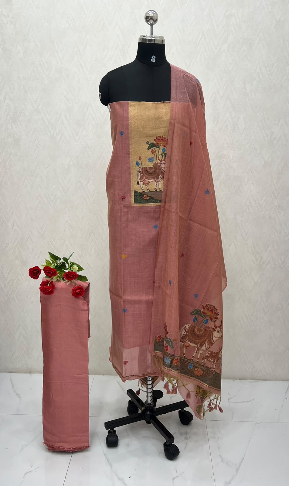 Unstitched Linen Material |Peach  Shade | VVUSM081
