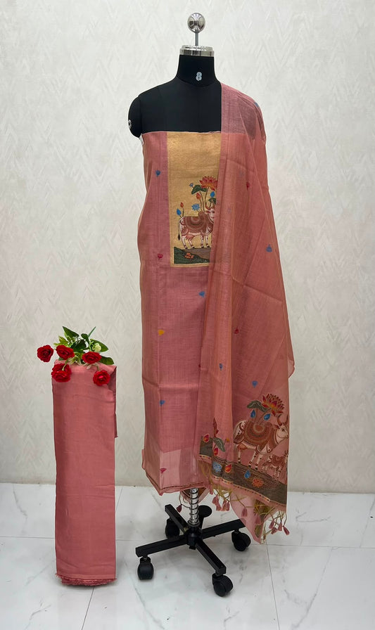 Unstitched Linen Material |Peach  Shade | VVUSM081