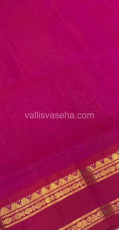 Pure Korvai Silk Cotton - Podi Kattam - Black & White with Pink Combo - Retta Petta Border - VVKSC003